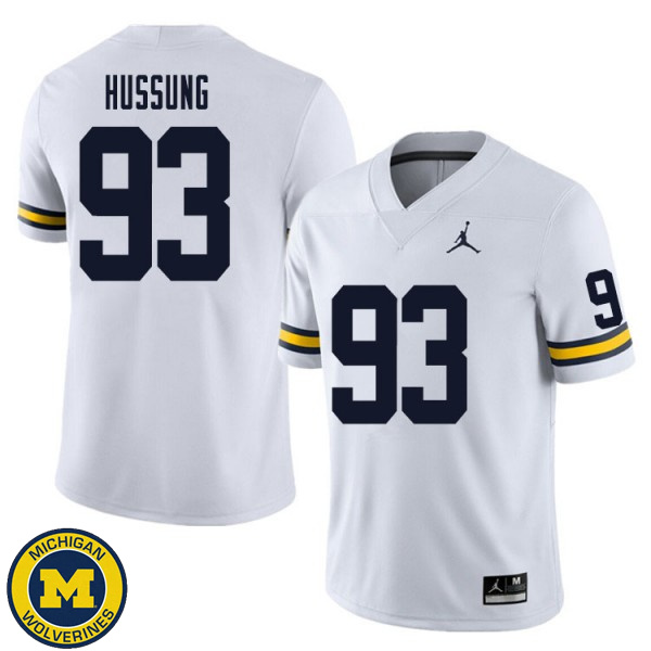 Mens University of Michigan #93 Cole Hussung White Player Jersey